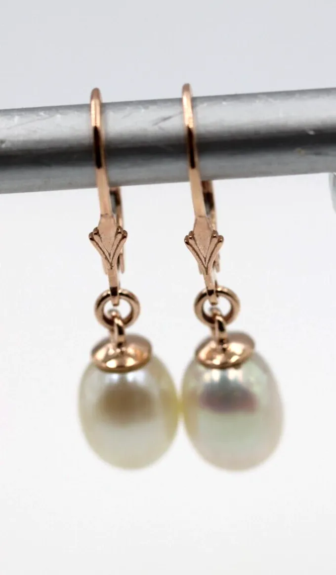 9ct Yellow, Rose or White Gold 11mm Oval Continental Hooks Freshwater Pearl Ball Earrings