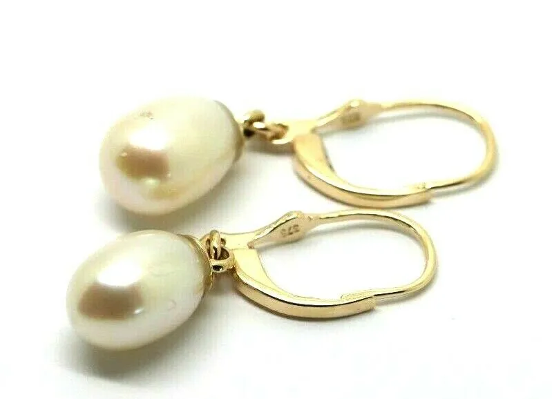 9ct Yellow, Rose or White Gold 11mm Oval Continental Hooks Freshwater Pearl Ball Earrings