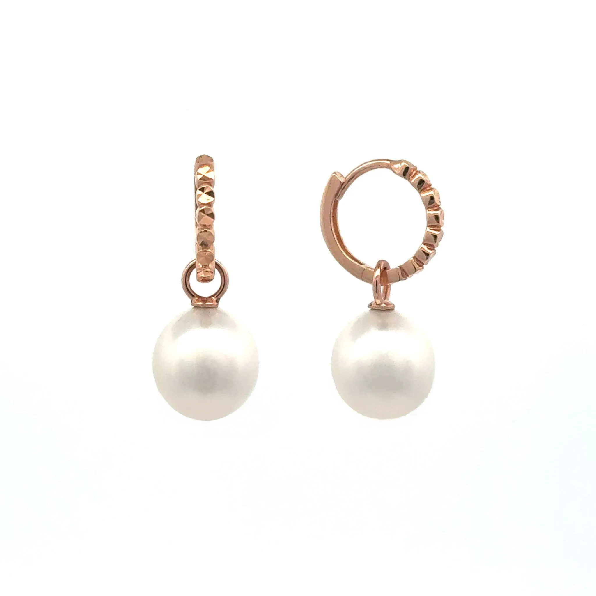 9K Rose Gold Australian South Sea 9-10mm Cultured Pearl Huggie Earrings