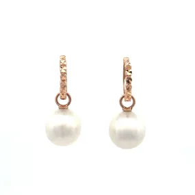 9K Rose Gold Australian South Sea 9-10mm Cultured Pearl Huggie Earrings