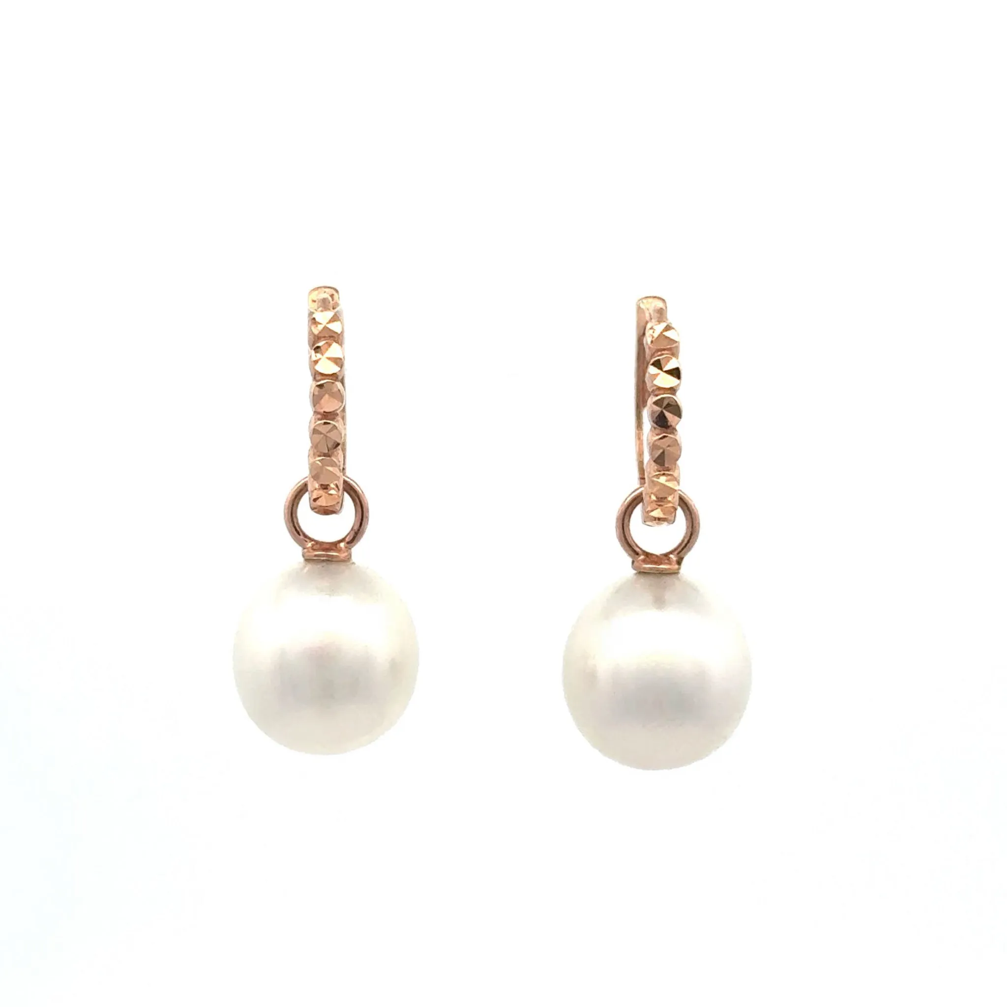 9K Rose Gold Australian South Sea 9-10mm Cultured Pearl Huggie Earrings