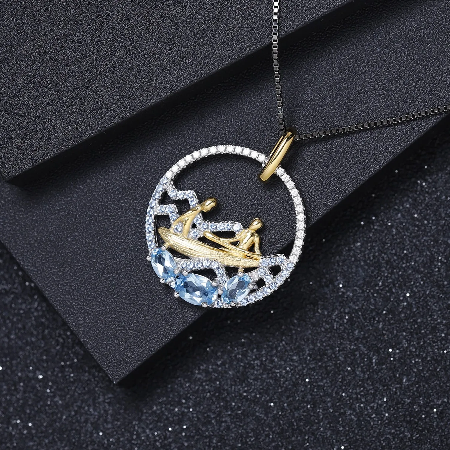 Abstract Pattern Element Design Natural Topaz Pendant Silver Necklace for Women