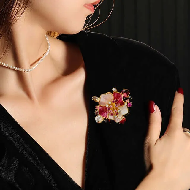 Alloy Crystal Peony 3D Enamel Corsage