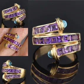 Amethyst Blue Topaz Cabochon Wrap Ring in 14K Gold