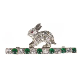 Antique Edwardian Silver Paste Bunny Rabbit Bar Brooch