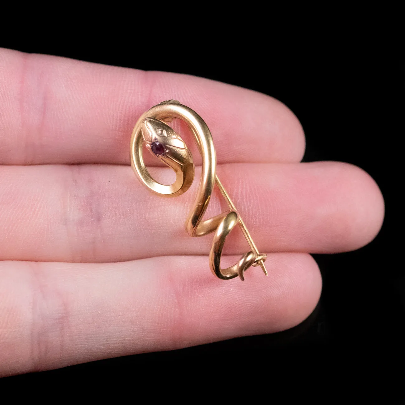 Antique French Art Nouveau Serpent Brooch Garnet 18Ct Gold Circa 1900