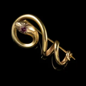 Antique French Art Nouveau Serpent Brooch Garnet 18Ct Gold Circa 1900