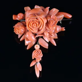 Antique Georgian Coral Flower Brooch Circa 1800