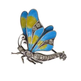 Antique Silver Enamel & Paste Dragonfly Brooch