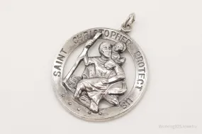 Antique Theda Saint Christopher Protect Us Sterling Silver Pendant