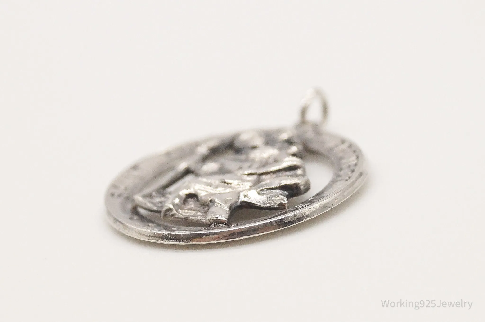 Antique Theda Saint Christopher Protect Us Sterling Silver Pendant