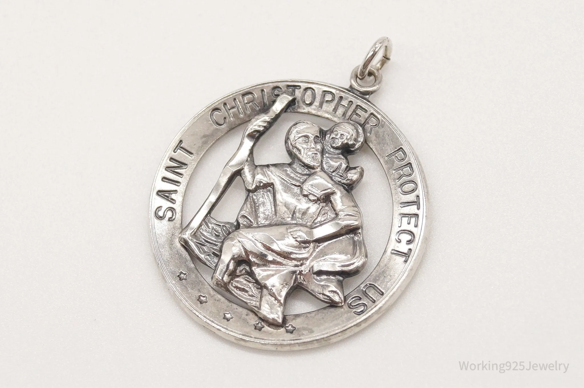 Antique Theda Saint Christopher Protect Us Sterling Silver Pendant