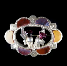 Antique Victorian Agate Scottish Thistle Brooch Circa 1860