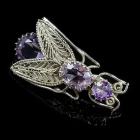 Antique Victorian Amethyst Insect Brooch Silver Circa 1900