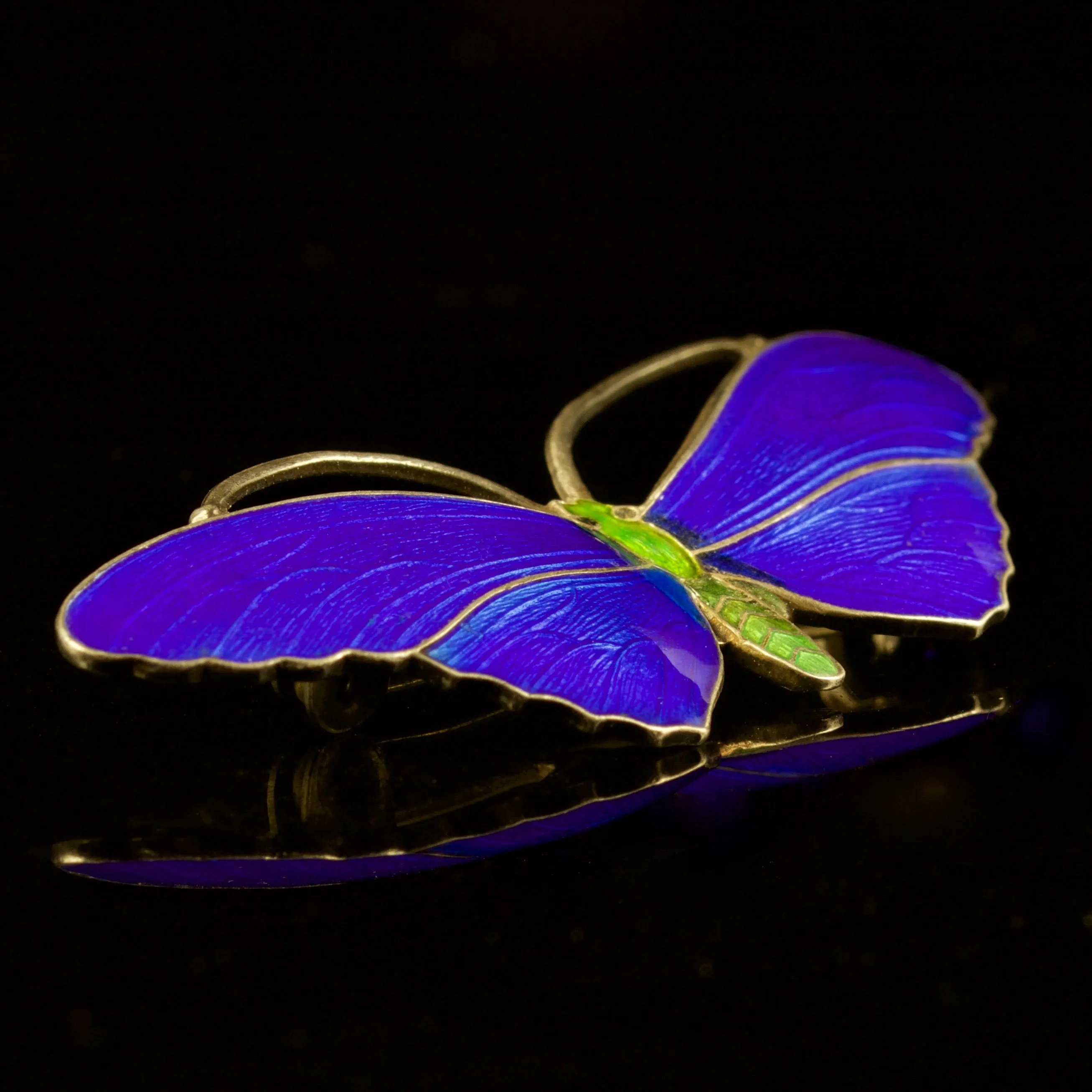 Antique Victorian Blue Enamel Butterfly Brooch Silver Circa 1900