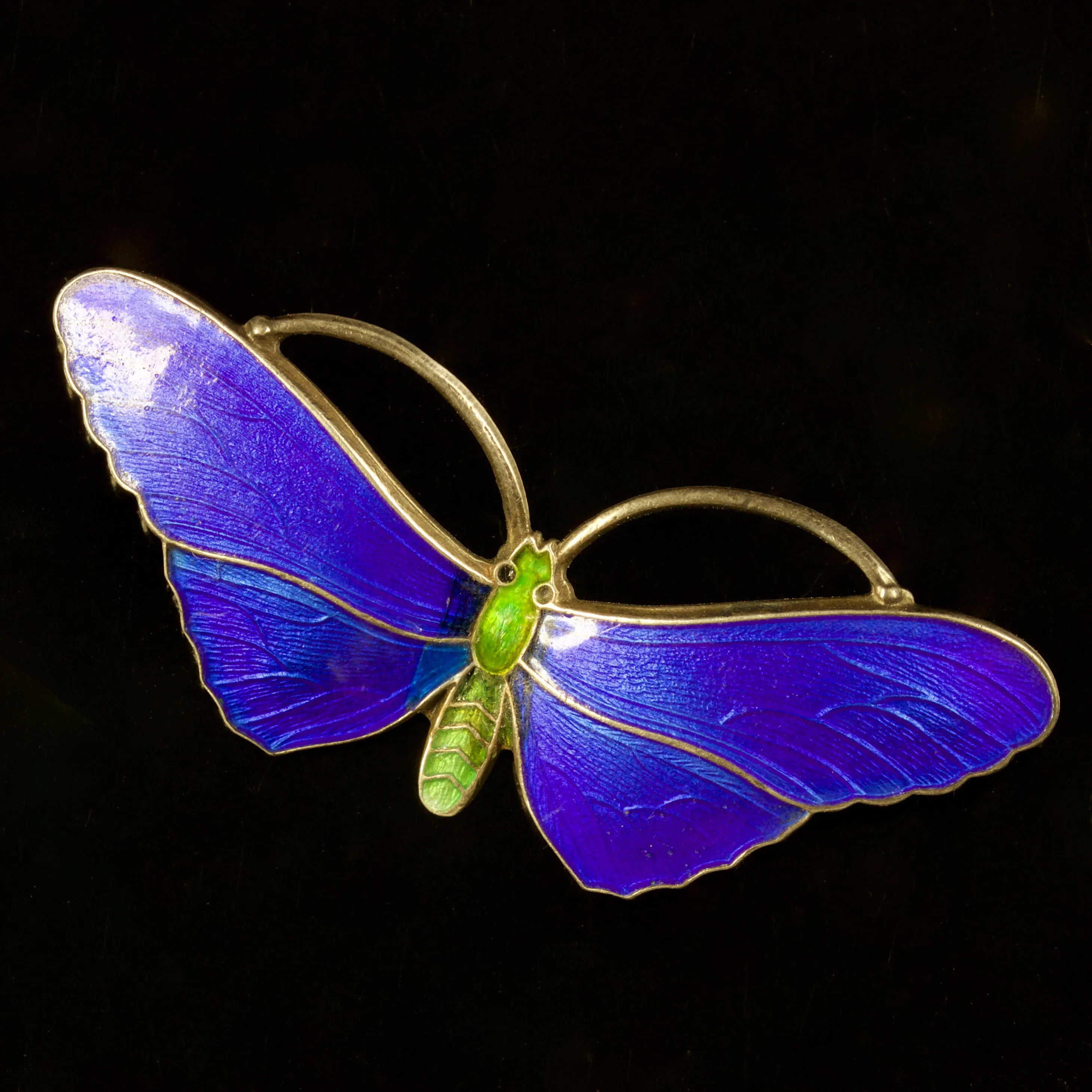 Antique Victorian Blue Enamel Butterfly Brooch Silver Circa 1900