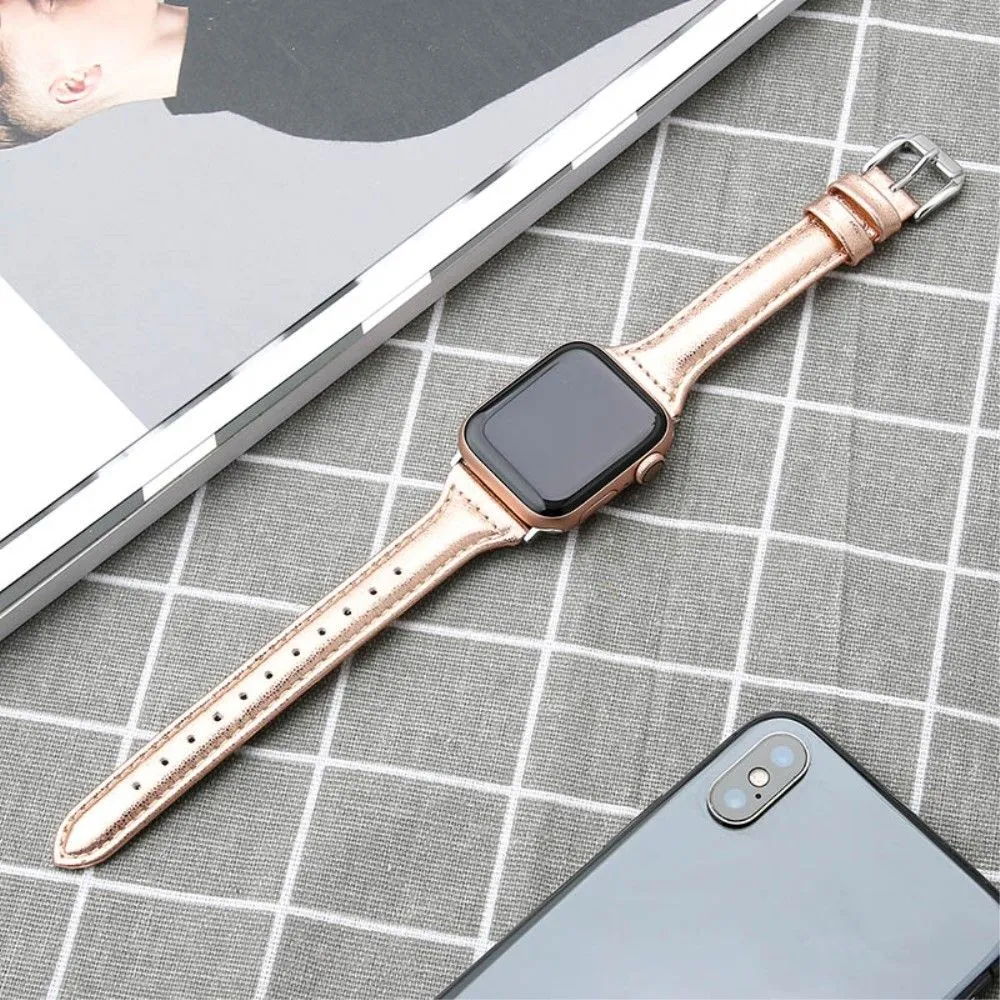 Apple Watch (45mm) B6 genuine leather watch strap - Rose Gold / Size: L