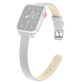 Apple Watch (45mm) simple genuine leather watch strap - White / Size: L