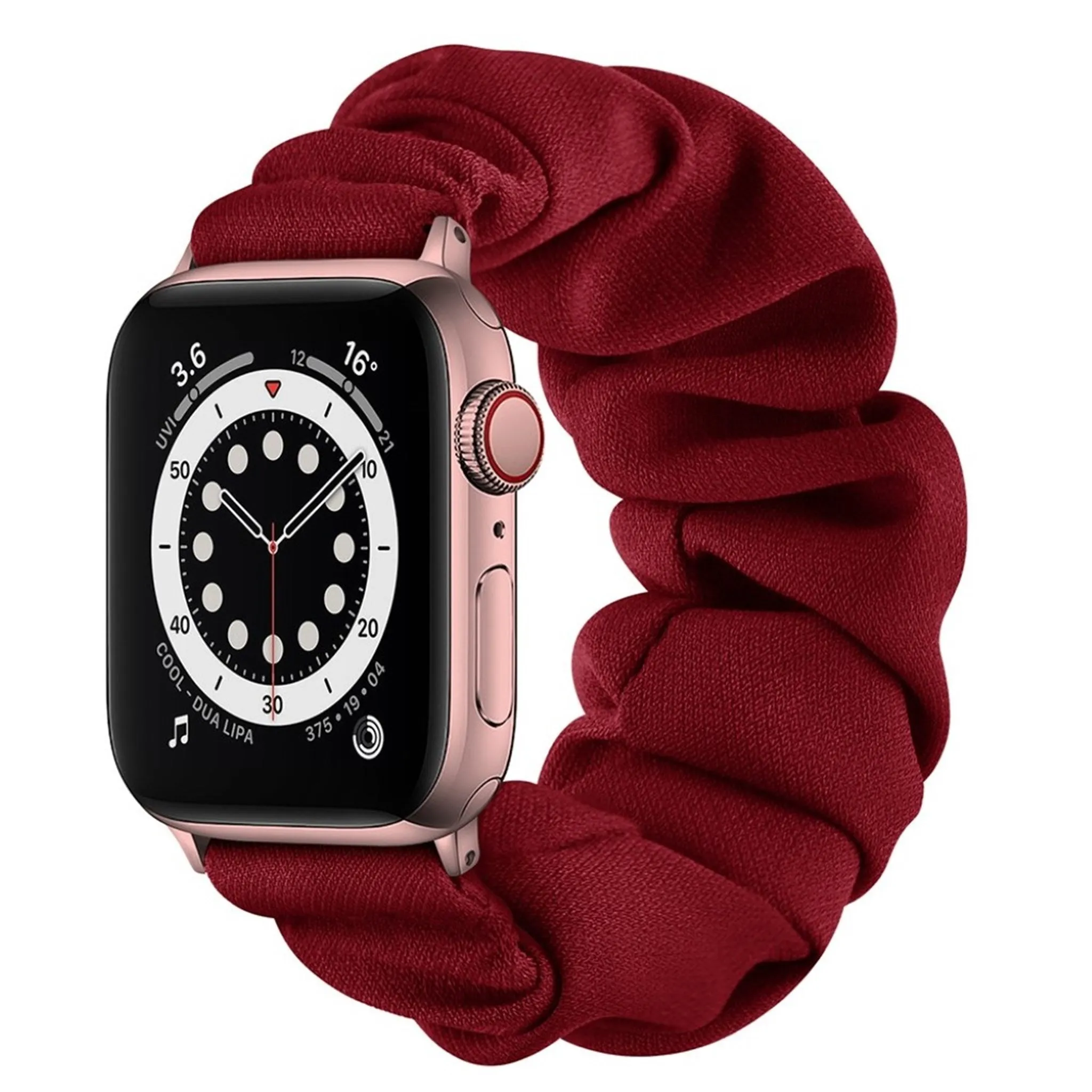 Apple Watch Series 6 / 5 44mm elastic hair band style watch strap - Rose Gold Connector / Wine Red / Size: L