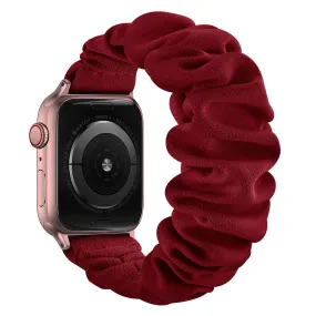 Apple Watch Series 6 / 5 44mm elastic hair band style watch strap - Rose Gold Connector / Wine Red / Size: L