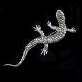 Art Deco Marcasite Salamander Brooch Sterling Silver Circa 1930