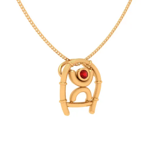 Auspicious 14k Gold Red Gem Pendant For Women  From Pc Chandra Online Exclusive