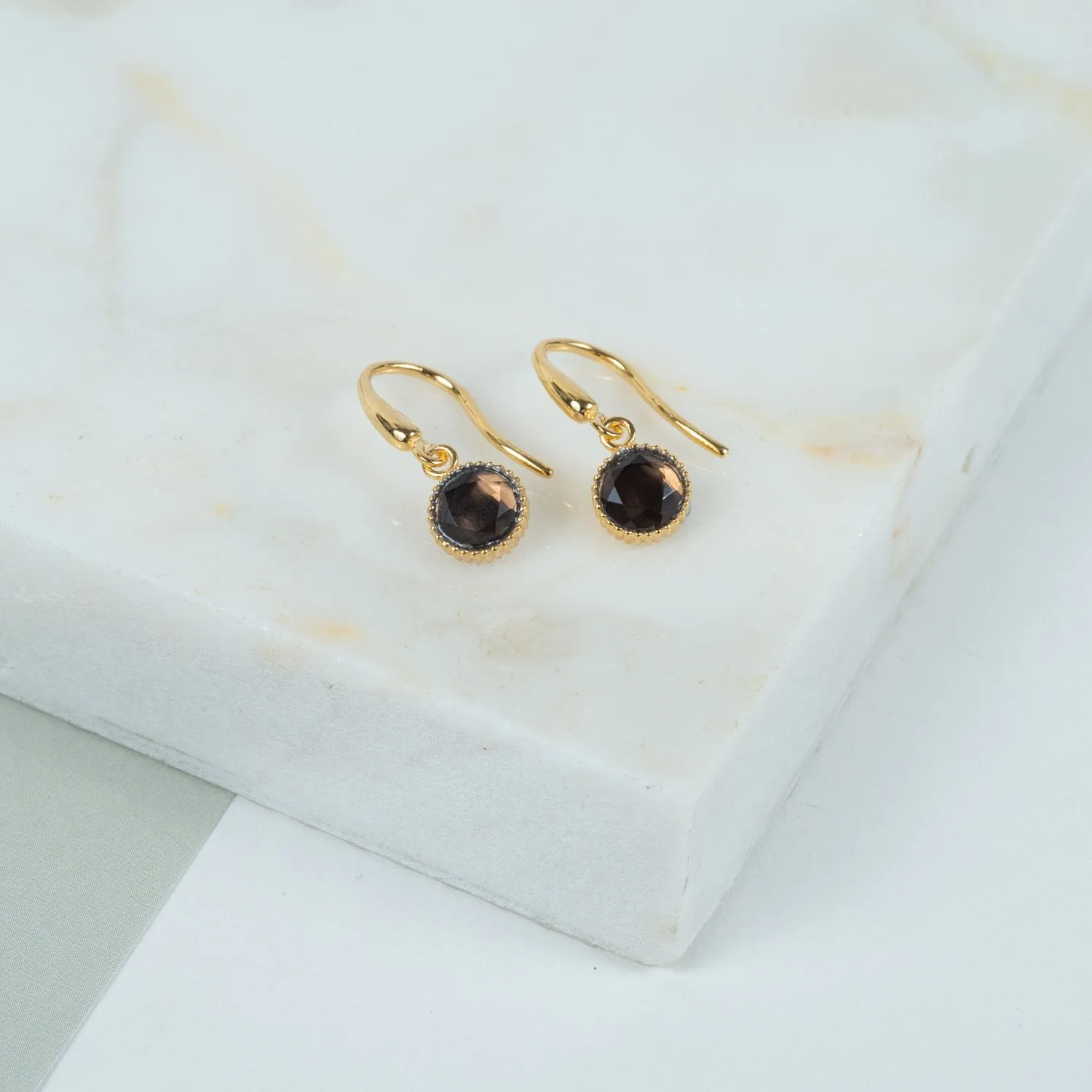 Barcelona November Smokey Quartz Birthstone Hook Earrings