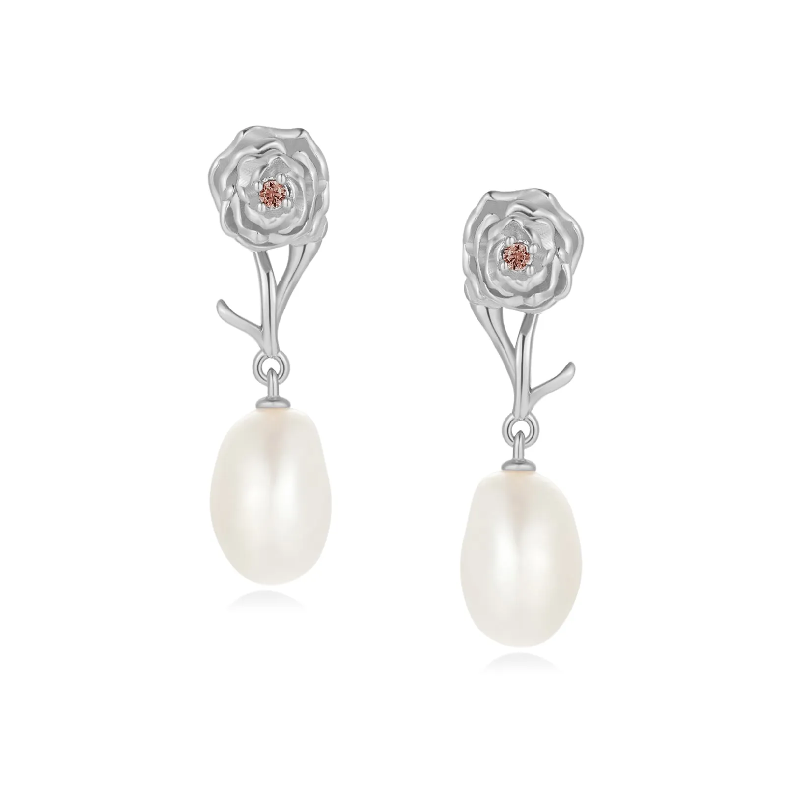 Baroque Pearl Silver Earrings - Carnation