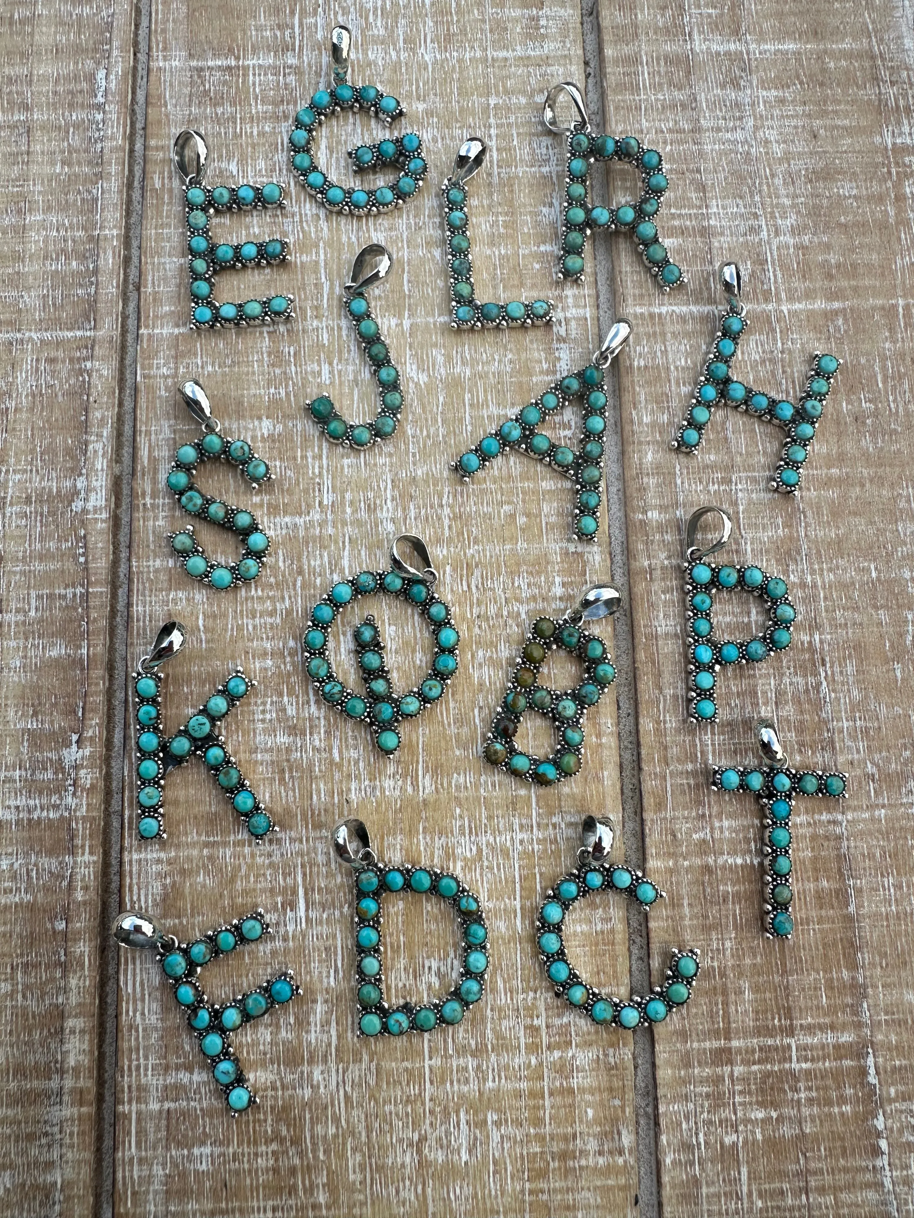 Beautiful Handmade Sterling Silver and Royston Turquoise Letter Pendant