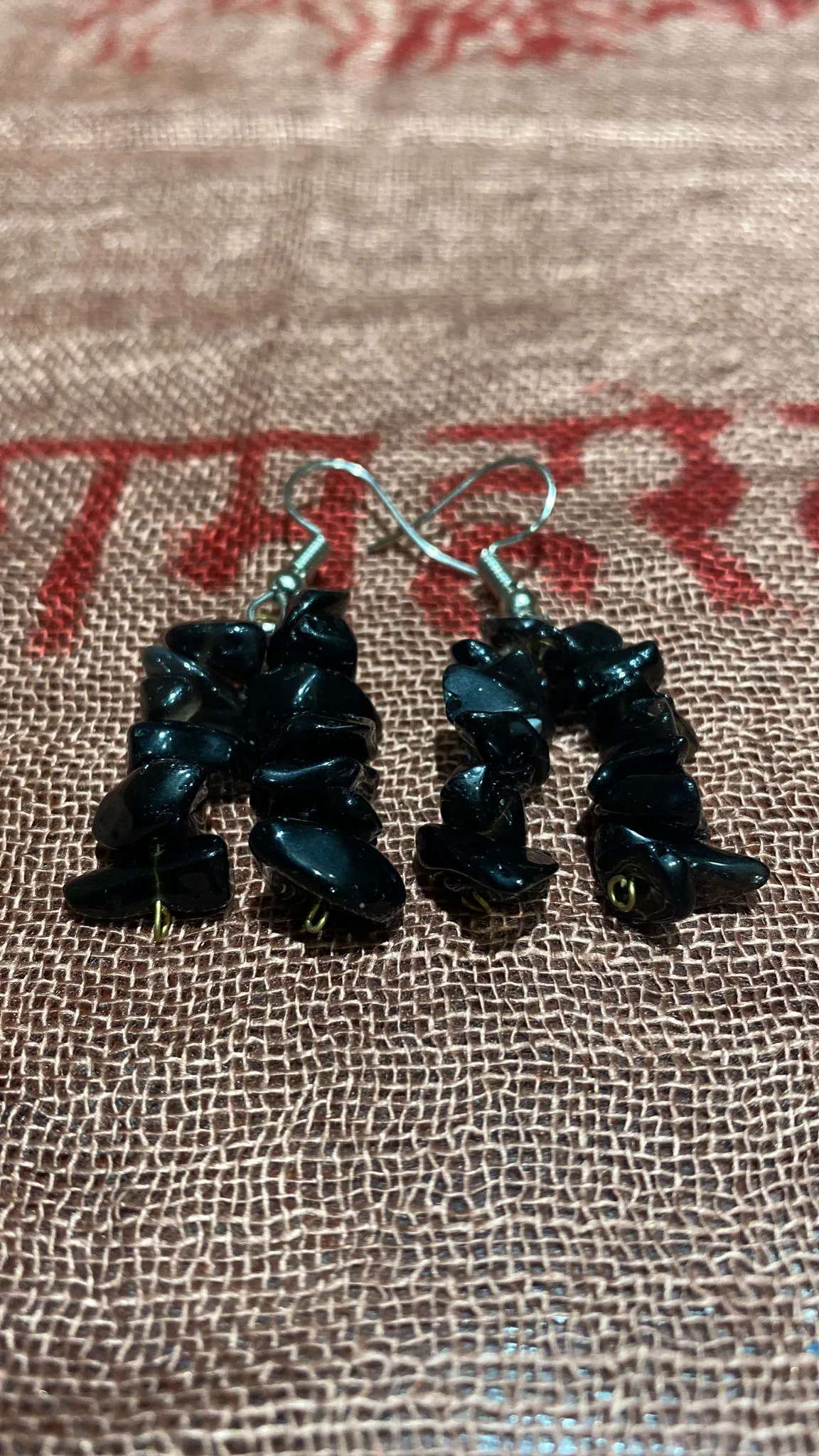 Black Onyx Chips Dual-Strand Earrings