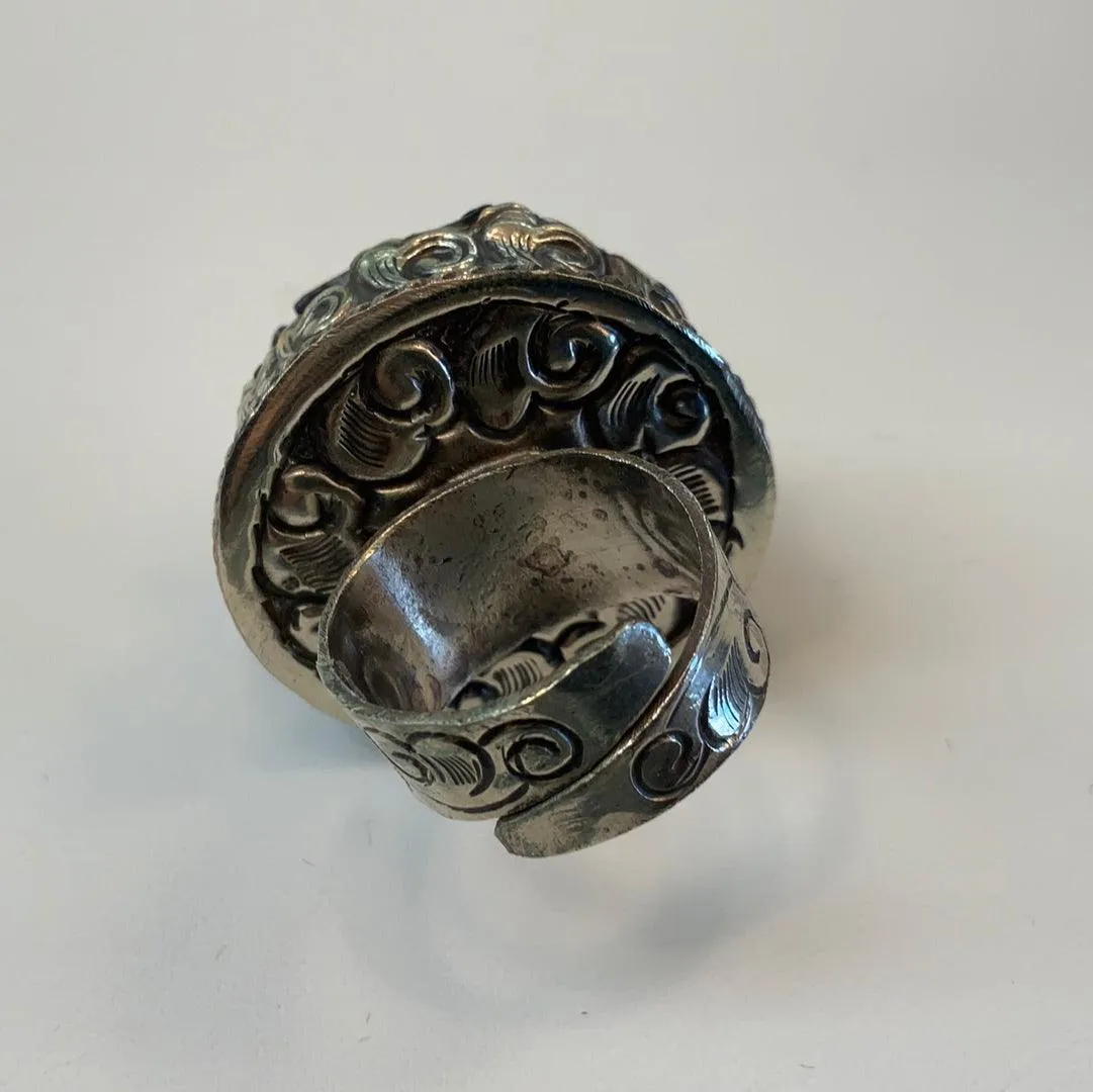 Black Rose and Silver Adjustable Ornate Ring