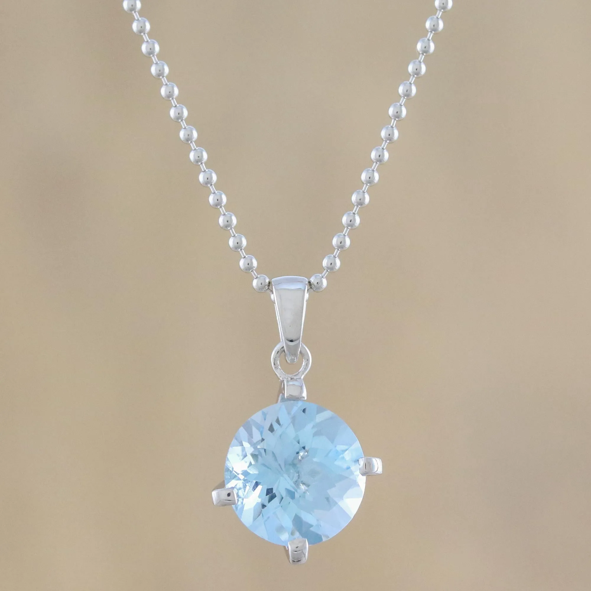 Blue Brilliance Circular Faceted Topaz Pendant Necklace from Thailand