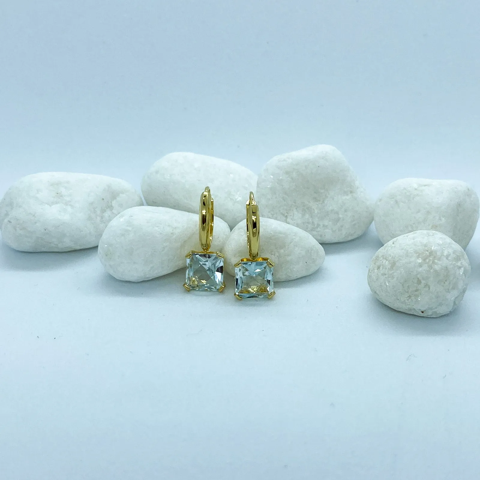 Blue Topaz 8mm Plated Yellow Gold Silver Earrings | Stargaze Collection