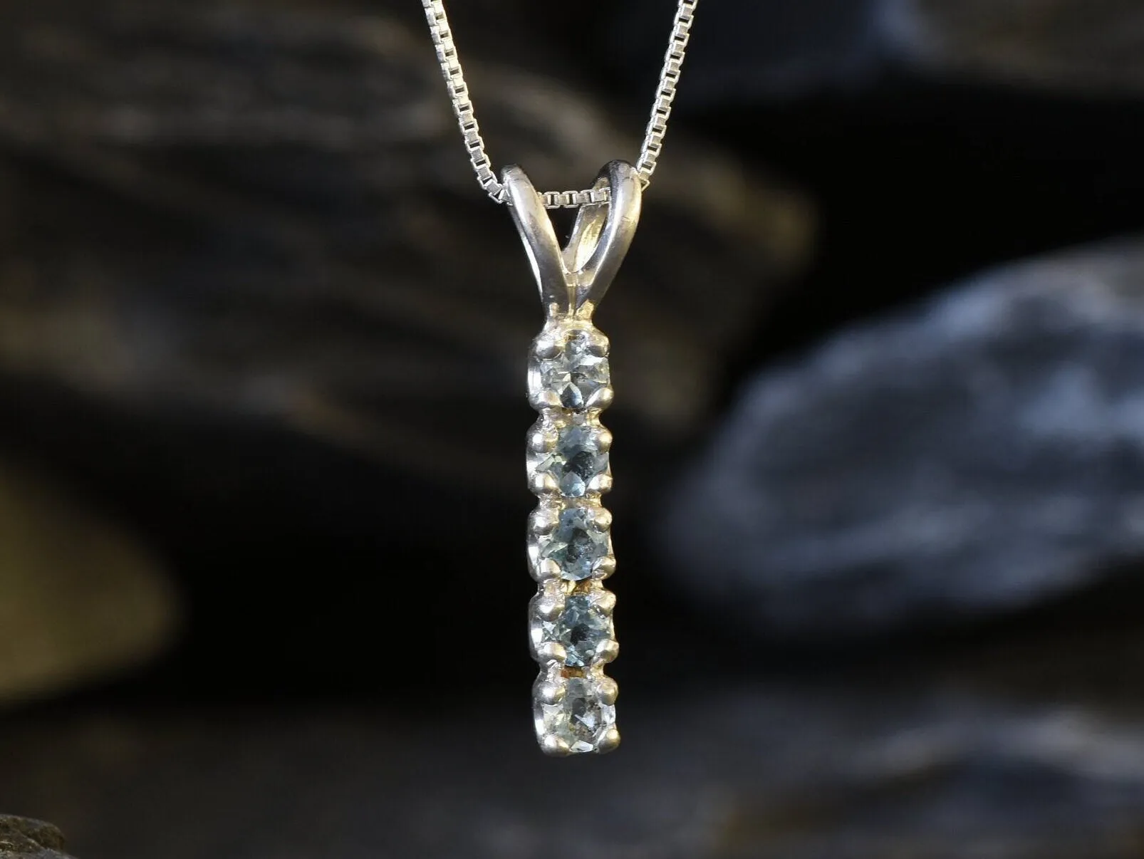 Blue Topaz Necklace - Vertical Topaz Necklace - Sky Blue Bar Pendant