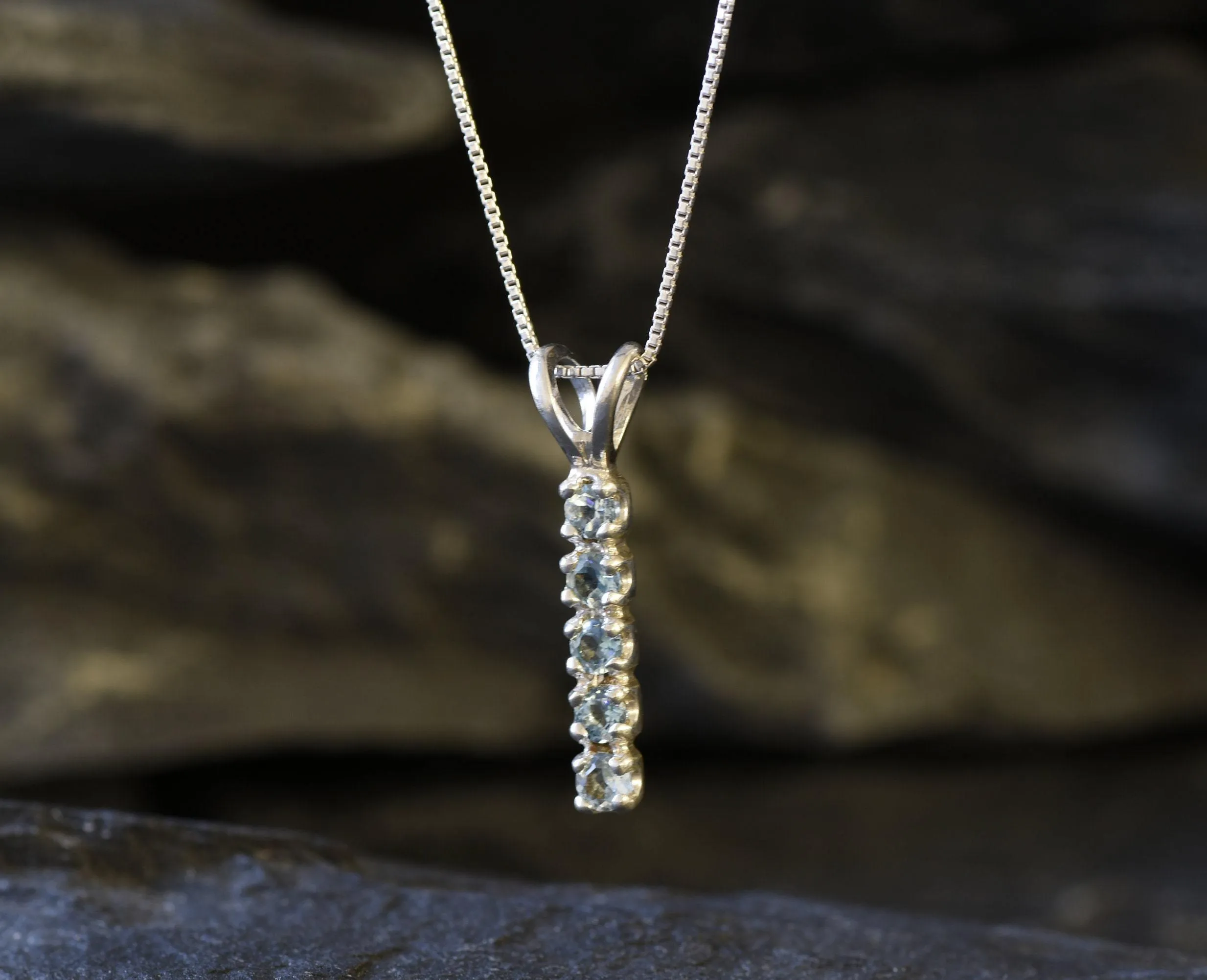 Blue Topaz Necklace - Vertical Topaz Necklace - Sky Blue Bar Pendant