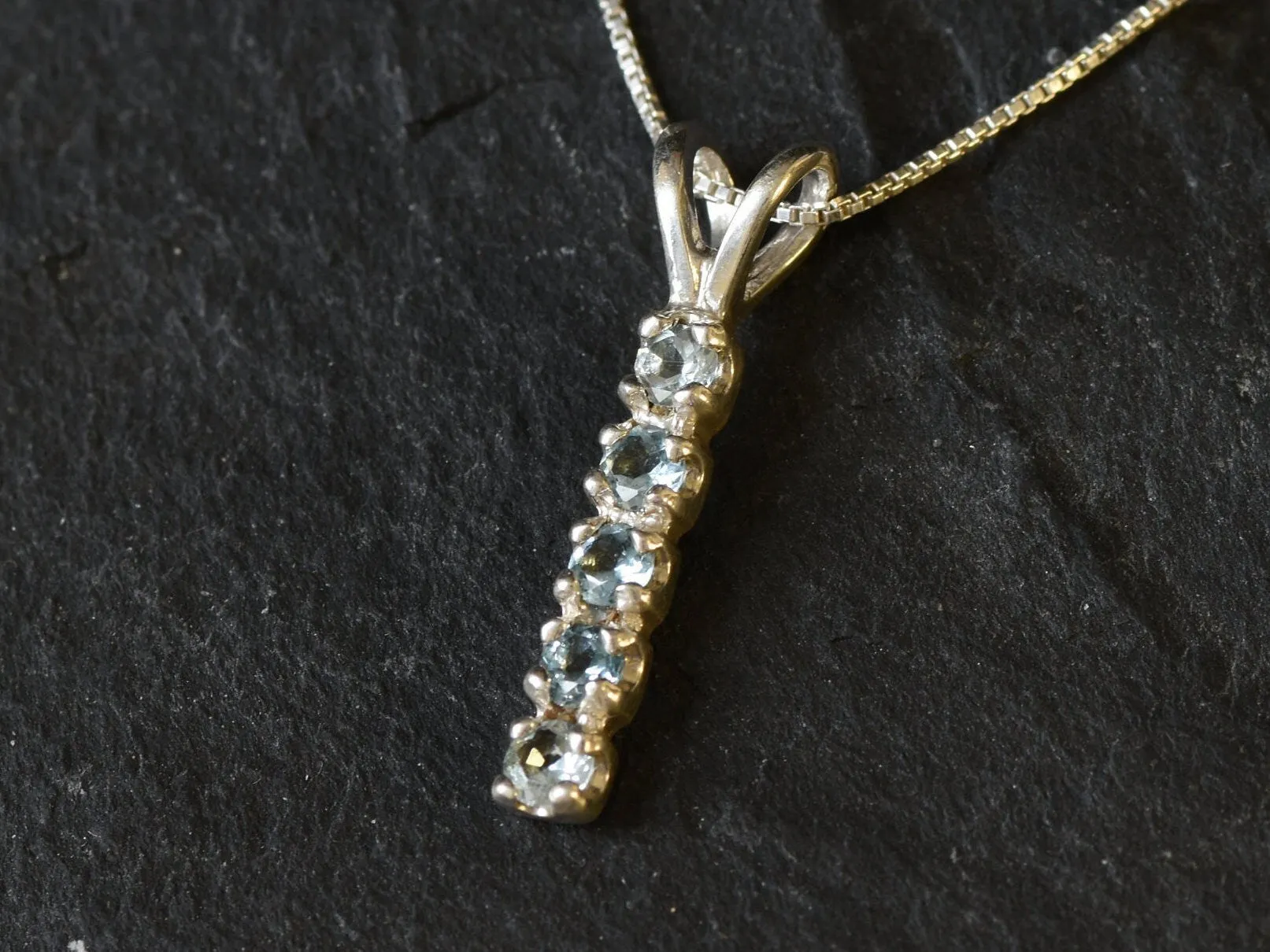 Blue Topaz Necklace - Vertical Topaz Necklace - Sky Blue Bar Pendant