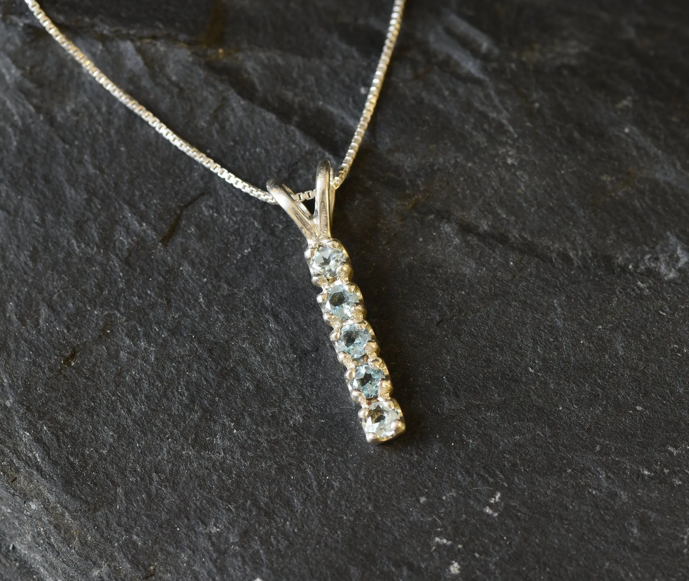 Blue Topaz Necklace - Vertical Topaz Necklace - Sky Blue Bar Pendant