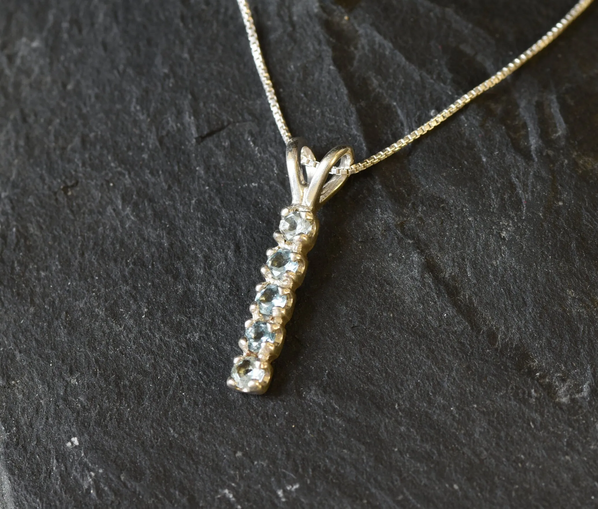 Blue Topaz Necklace - Vertical Topaz Necklace - Sky Blue Bar Pendant