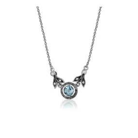 Blue Topaz with Marcasite Halo Necklace