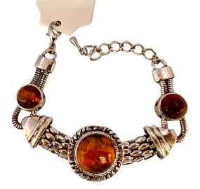 Bracelet Tiger's Eye Round Silver Plated