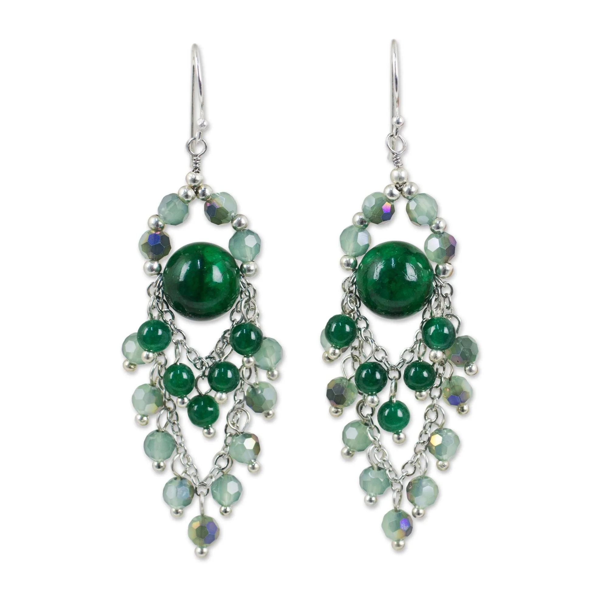 Brilliant Meteor Green Quartz and Glass Bead Chandelier Style Earrings