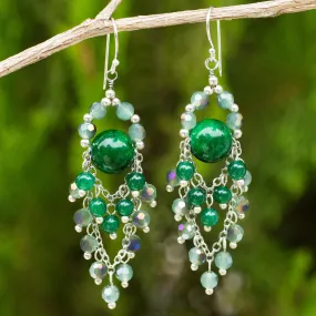 Brilliant Meteor Green Quartz and Glass Bead Chandelier Style Earrings