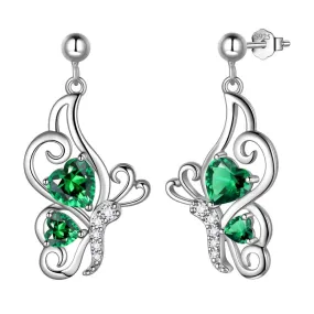 Butterfly Birthstone May Emerald Earrings Women Girls Jewelry Birthday Gift Sterling Silver