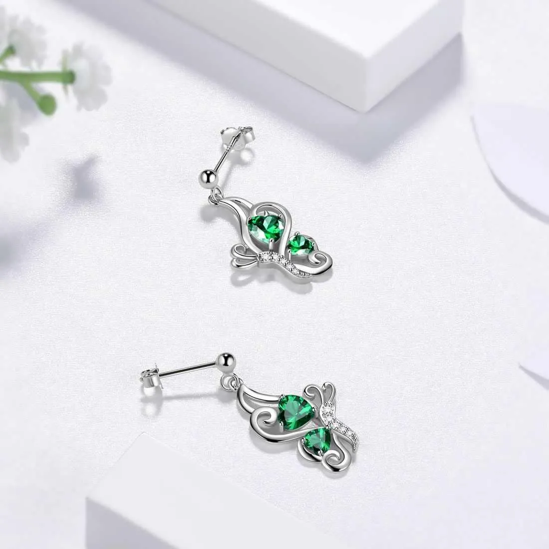 Butterfly Birthstone May Emerald Earrings Women Girls Jewelry Birthday Gift Sterling Silver