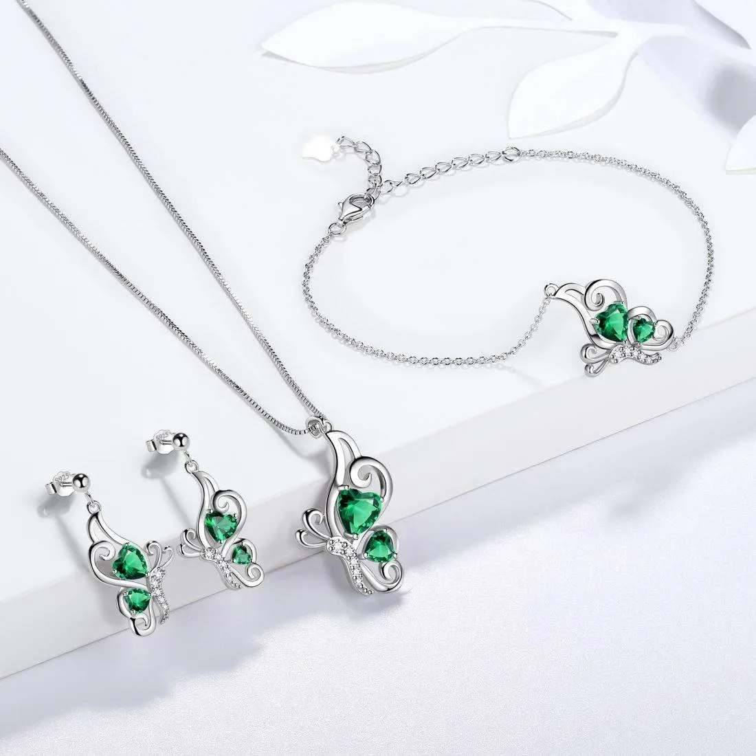 Butterfly Birthstone May Emerald Earrings Women Girls Jewelry Birthday Gift Sterling Silver