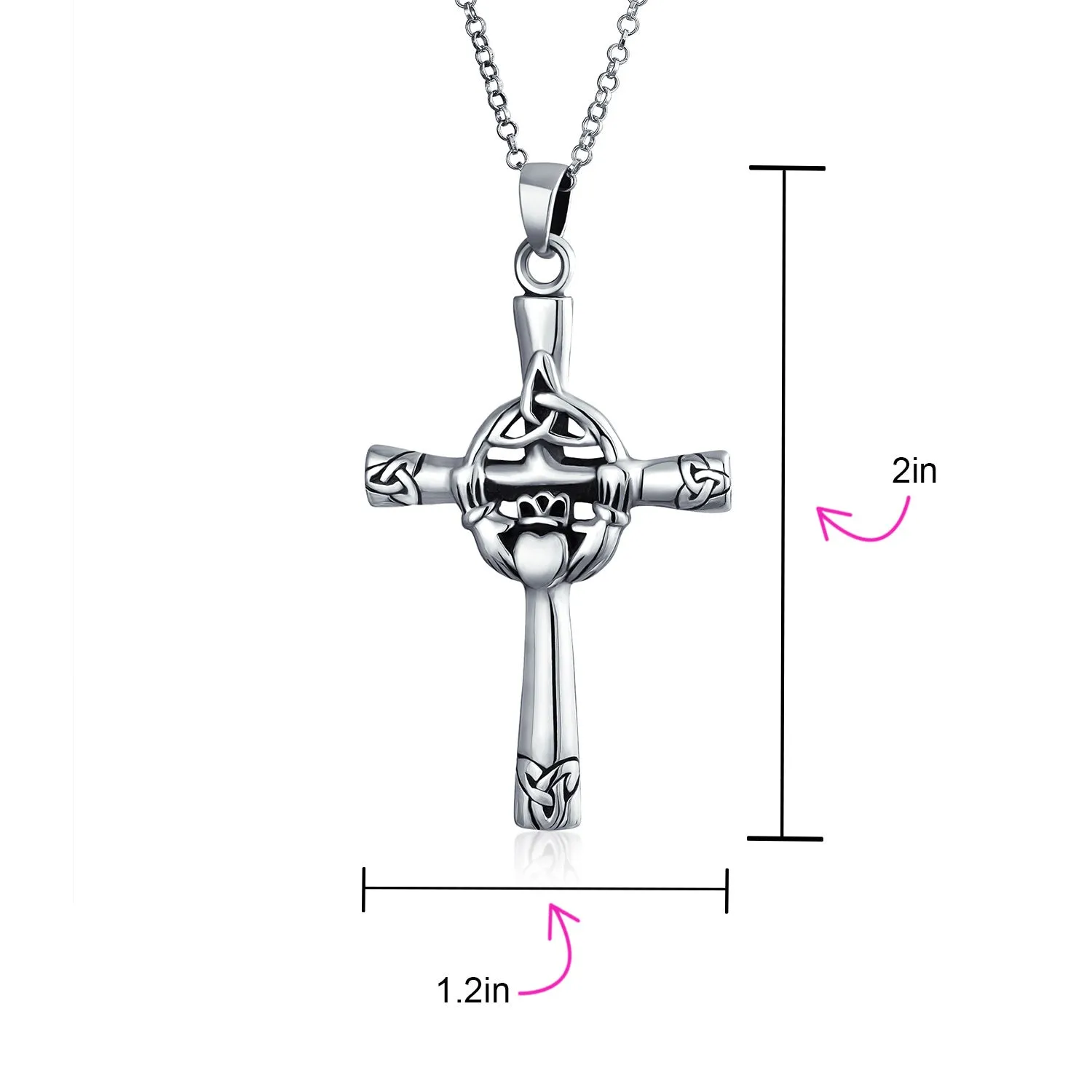 Celtic Trinity Cross Claddagh Knot Pendant Sterling Silver Necklace