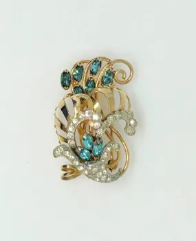 Charles Reis 12k Gold Filled Brooch Pin/Pendant with Clear and Blue Rhinestones