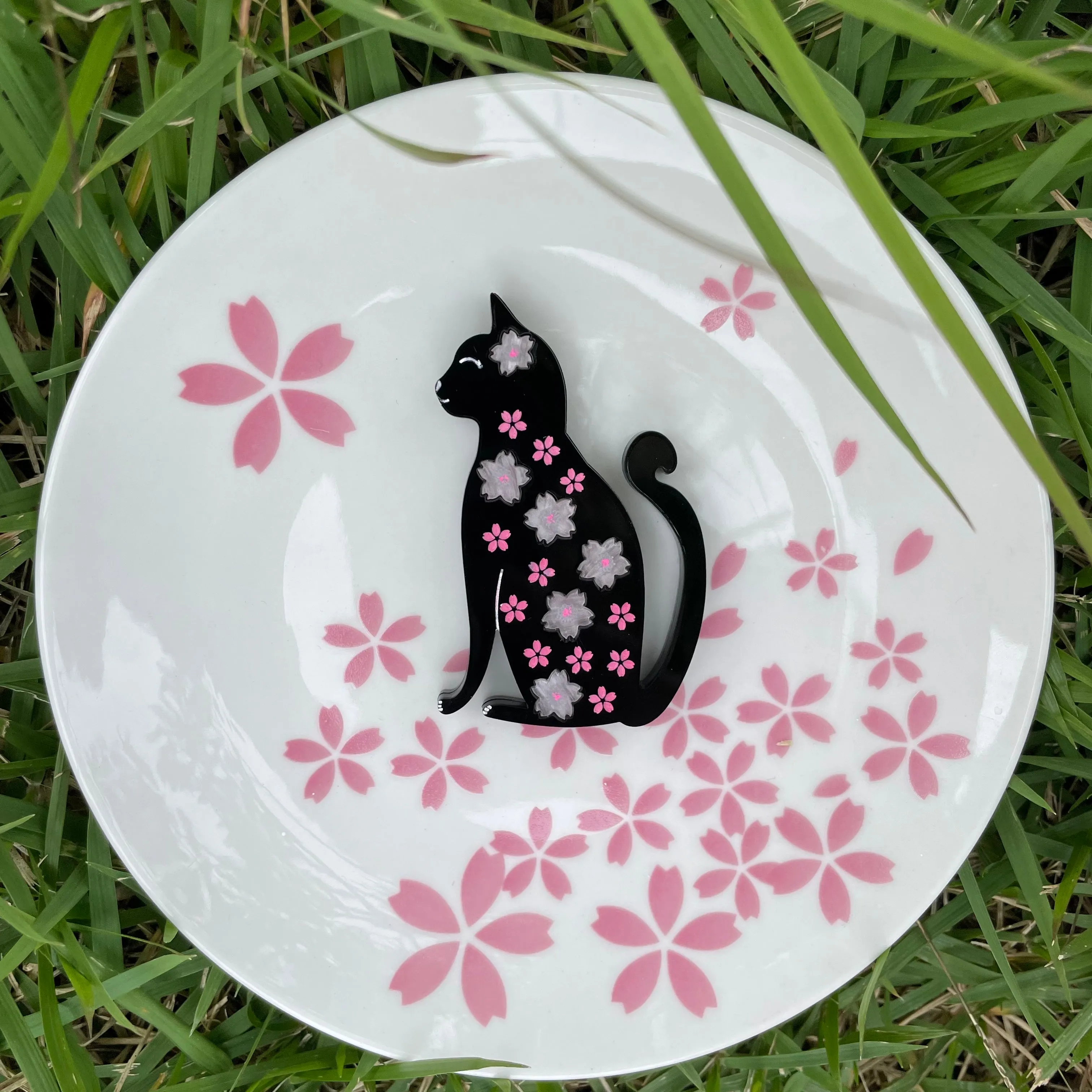 Cherry Blossom black kitty - Brooch