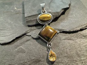 Citrine, Tiger's Eye, Sterling Silver Pendant