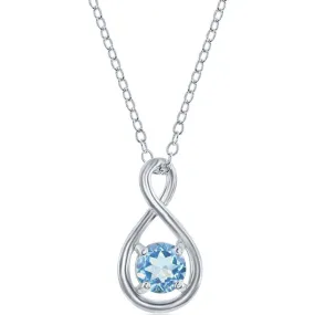 Classic Women's Necklace - Sterling Silver Round Blue Topaz Gemstone Infinity | M-6976